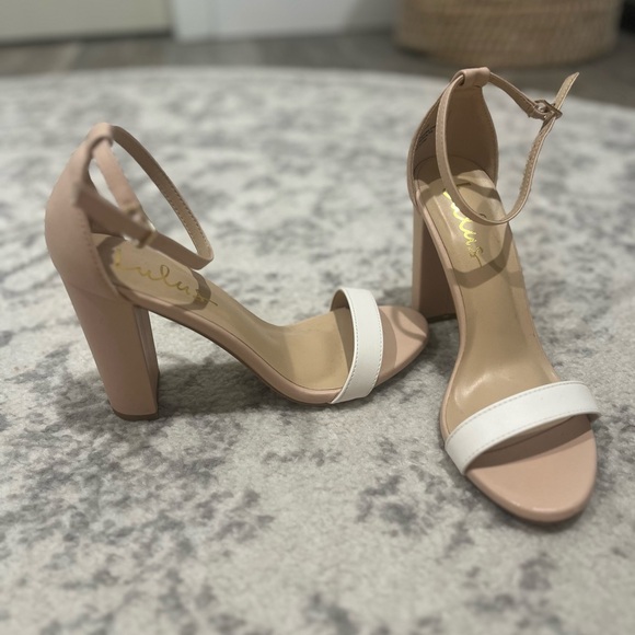Lulus Taylor Light Nude and White Color Block Ankle Strap Heels Size: 7 - Picture 5 of 5